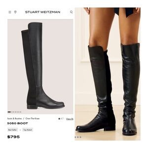 $800 Stuart Weitzman Black Napa Leather 50/50 Over-the-Knee Boots NWOT